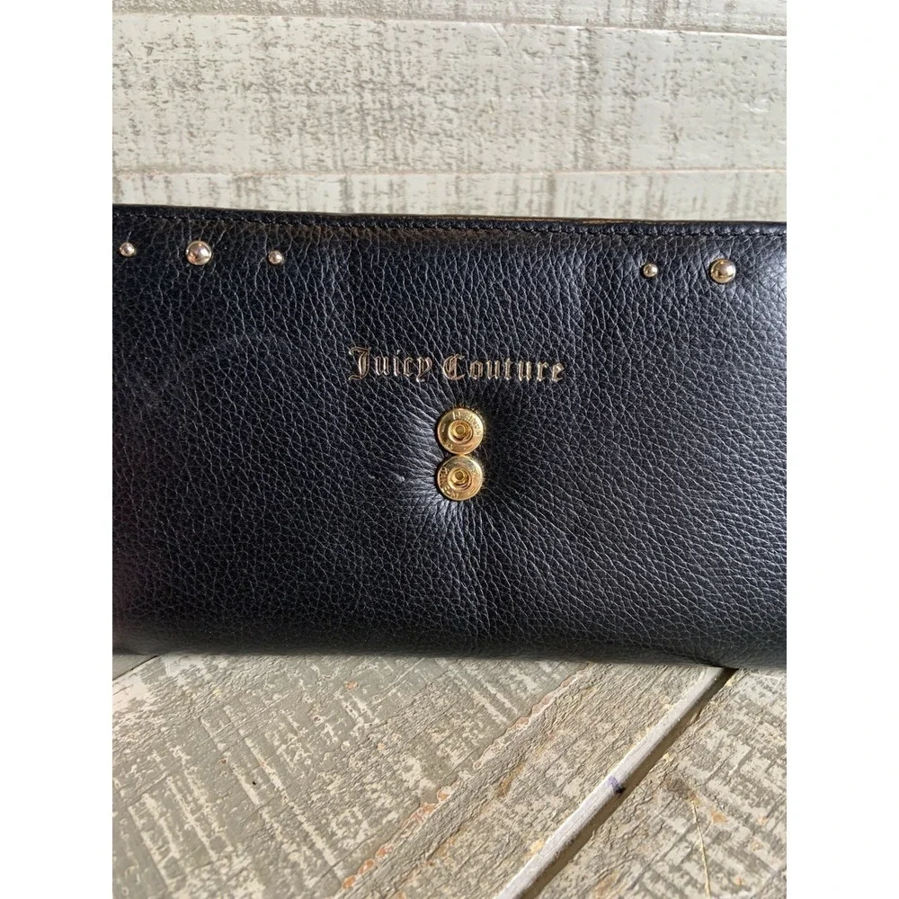 Juicy Couture Black Leather Wallet with Rose Gold Hardware Vintage Y2K Tri-Fold - Picture 5 of 7